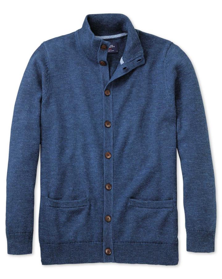 Charles Tyrwhitt Blue Heather Button Through Cotton Cardigan Size Large By Charles Tyrwhitt