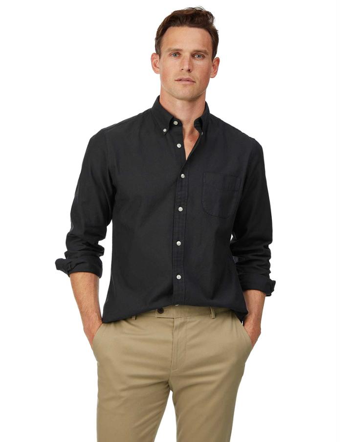  Slim Fit Charcoal Button-down Washed Oxford Plain Cotton Casual Shirt Single Cuff Size Small By Charles Tyrwhitt