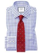 Charles Tyrwhitt Extra Slim Fit Non-iron Twill Grid Check Royal Blue Cotton Dress Shirt French Cuff Size 14.5/32 By Charles Tyrwhitt