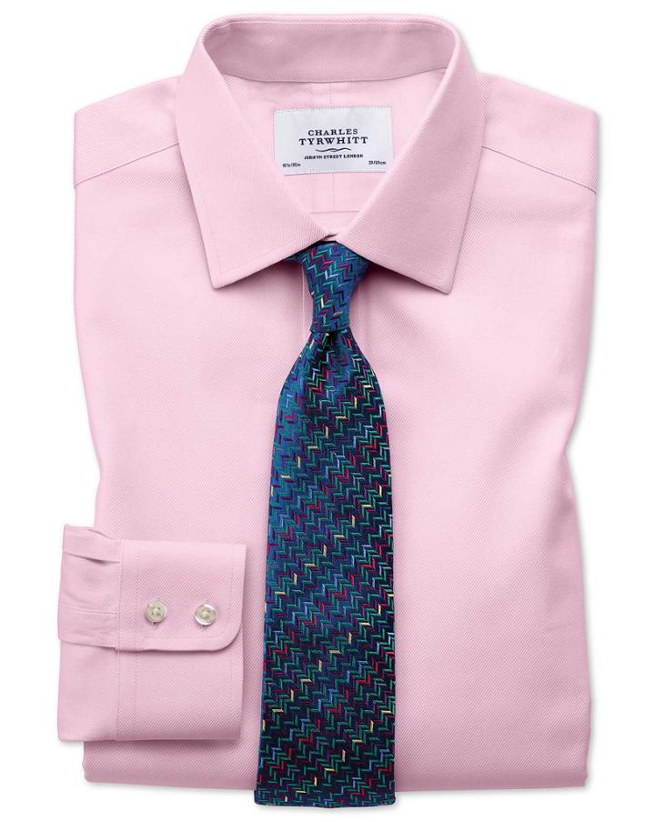  Classic Fit Egyptian Cotton Cavalry Twill Light Pink Dress Shirt Single Cuff Size 15.5/37 By Charles Tyrwhitt