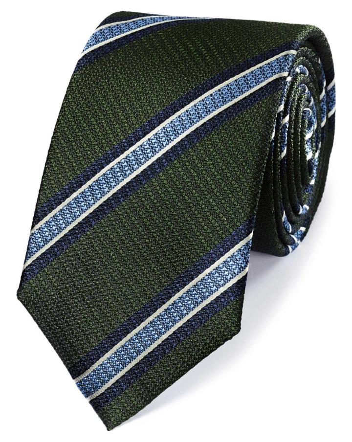  Green And Sky Silk Textured Stripe Classic Tie By Charles Tyrwhitt