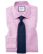  Extra Slim Fit Non-iron Gingham Pink Cotton Dress Shirt Single Cuff Size 15.5/33 By Charles Tyrwhitt