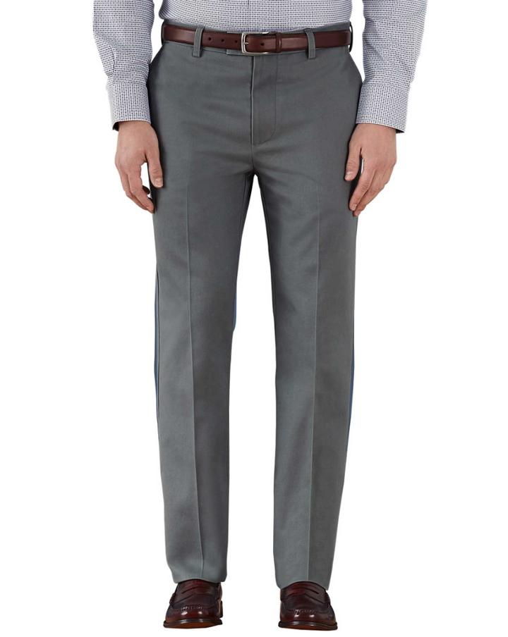 Charles Tyrwhitt Charles Tyrwhitt Grey Slim Fit Flat Front Non-iron Cotton Chino Pants Size W30 L30