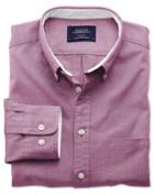 Charles Tyrwhitt Charles Tyrwhitt Classic Fit Berry Plain Washed Oxford Cotton Dress Shirt Size Large