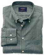 Charles Tyrwhitt Charles Tyrwhitt Extra Slim Fit Non-iron Poplin Green And Blue Check Cotton Dress Shirt Size Small