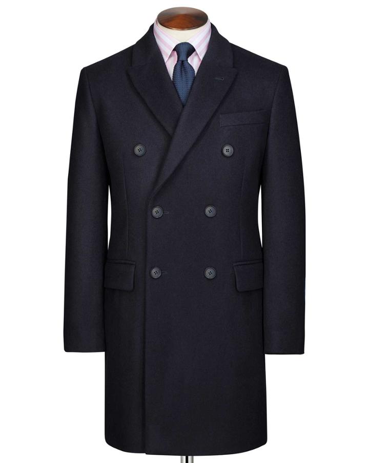 Charles Tyrwhitt Navy Wool And Cashmere Double Breasted Epsom Overwool/cashmere Coat Size 38 By Charles Tyrwhitt