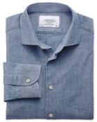Charles Tyrwhitt Charles Tyrwhitt Classic Fit Semi-spread Collar Business Casual Chambray Mid Blue Cotton Dress Shirt Size 15/33