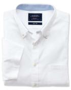 Charles Tyrwhitt Charles Tyrwhitt Slim Fit White Short Sleeve Washed Oxford Cotton Dress Shirt Size Large