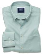  Slim Fit Light Green Plain Soft Washed Non-iron Twill Cotton Casual Shirt Single Cuff Size Large By Charles Tyrwhitt