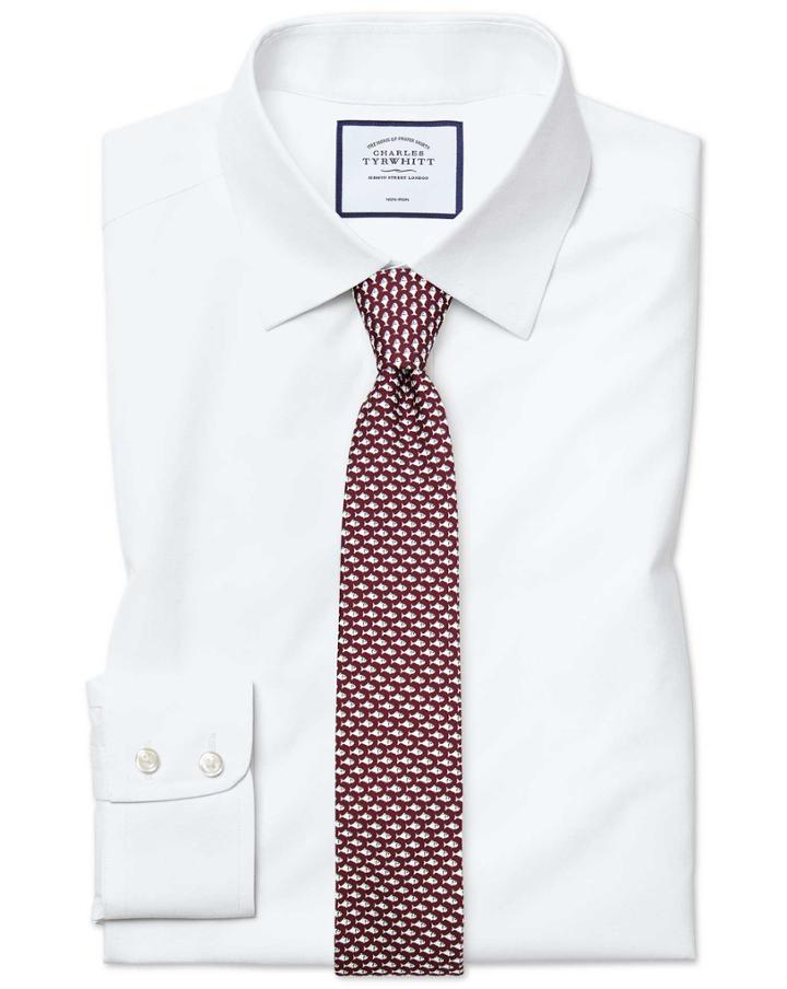  Extra Slim Fit White Non-iron Poplin Cotton Dress Shirt Single Cuff Size 14.5/33 By Charles Tyrwhitt