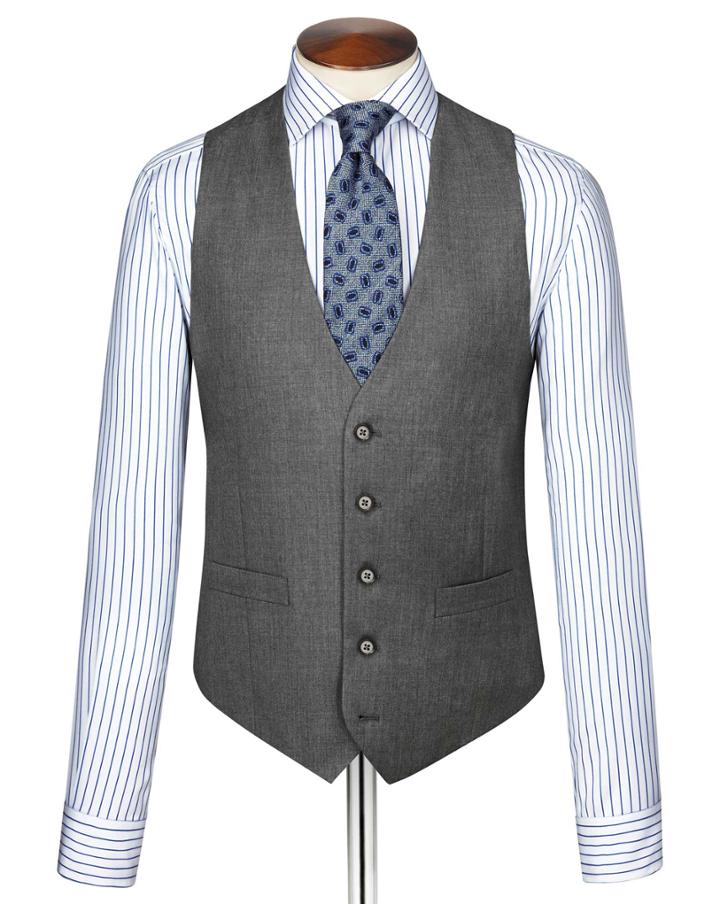 Charles Tyrwhitt Mid Grey Twill Business Suit Wool Vest Size W42 By Charles Tyrwhitt