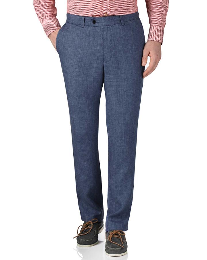 Charles Tyrwhitt Charles Tyrwhitt Blue Slim Fit Linen Tailored Pants Size W30 L30