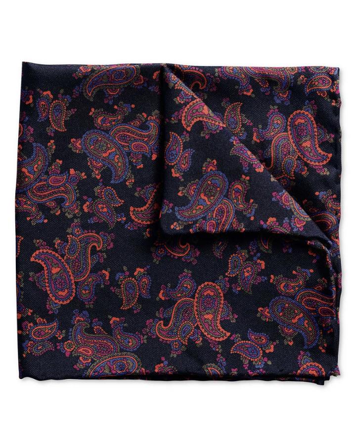 Charles Tyrwhitt Navy Paisley Print Luxury Silk Pocket Square By Charles Tyrwhitt