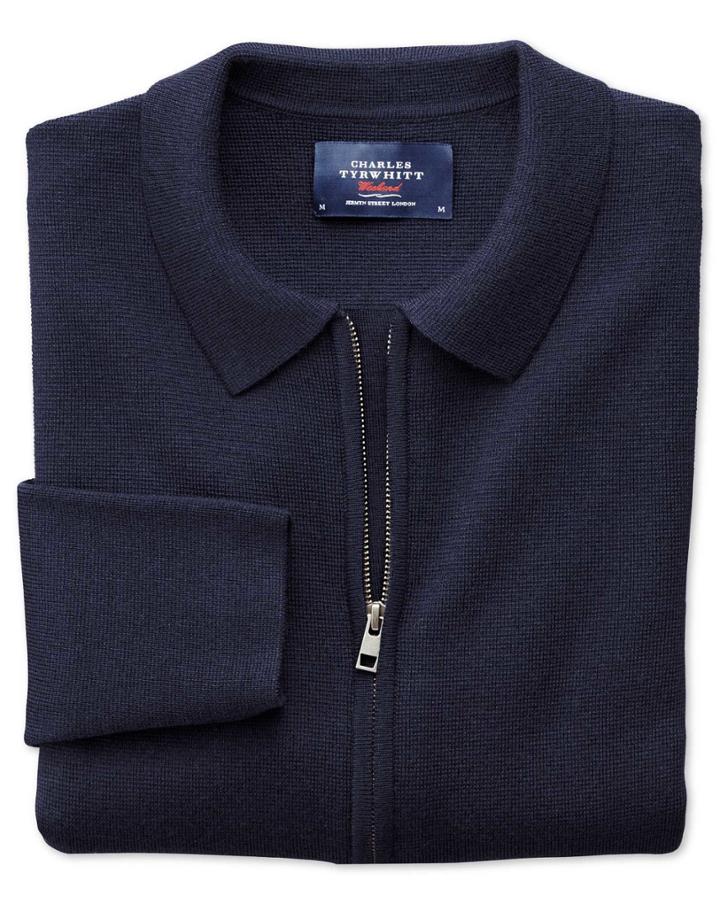 Charles Tyrwhitt Navy Merino Wool Zip Jacket Size Large By Charles Tyrwhitt