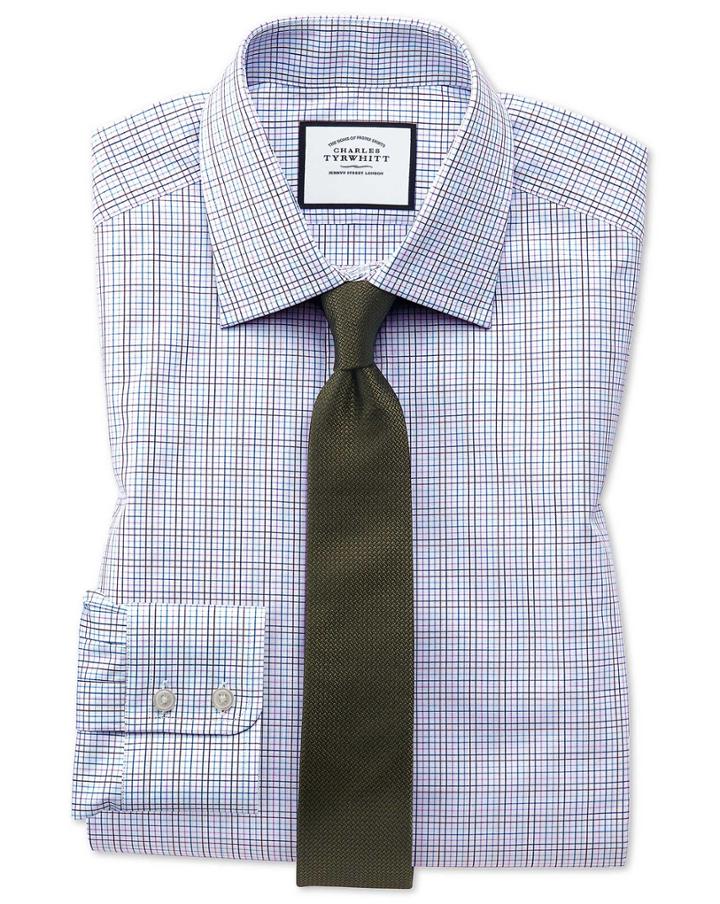  Extra Slim Fit Purple Multi Check Egyptian Cotton Dress Shirt French Cuff Size 14.5/33 By Charles Tyrwhitt