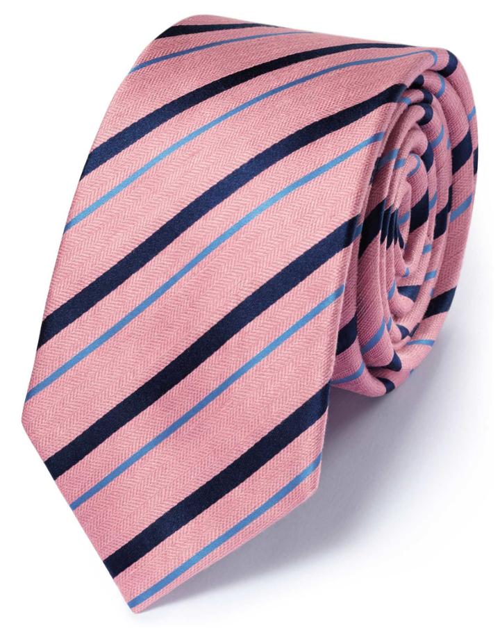 Charles Tyrwhitt Charles Tyrwhitt Slim Pink And Navy Silk Mix Classic Stripe Tie