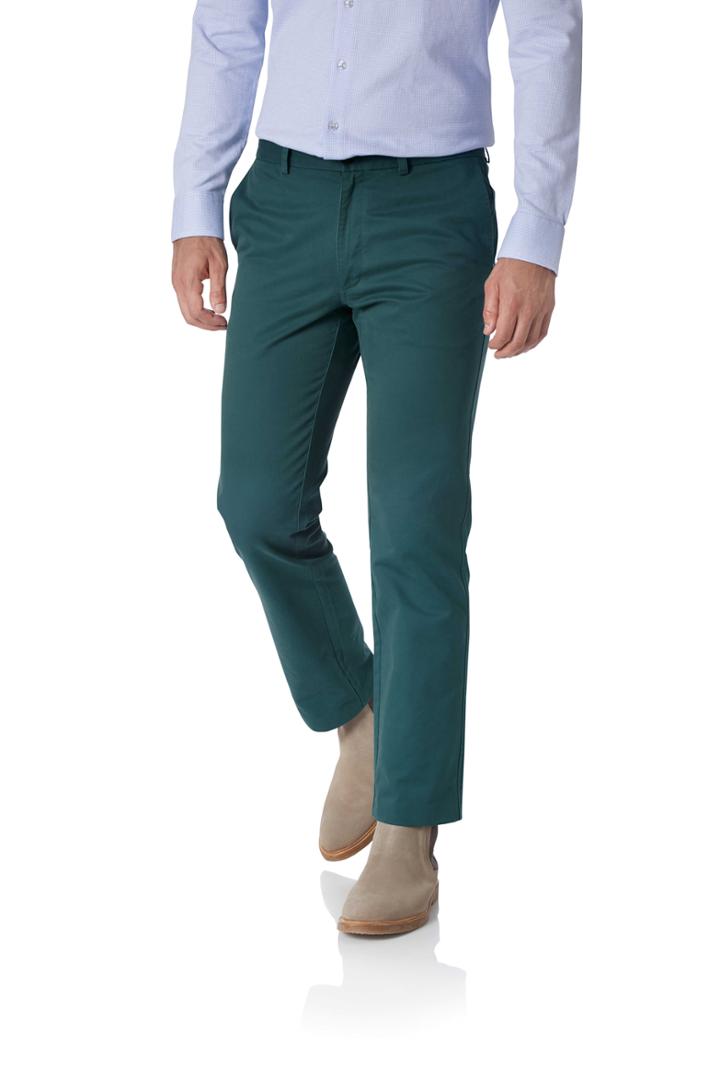  Teal Slim Fit Flat Front Washed Cotton Chino Pants Size W30 L32 By Charles Tyrwhitt