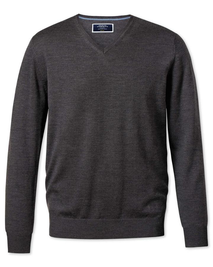  Charcoal Merino Wool V-neck Sweater Size Small By Charles Tyrwhitt