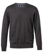  Charcoal Merino Wool V-neck Sweater Size Small By Charles Tyrwhitt