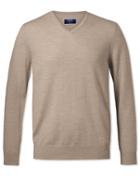  Stone Merino V-neck Merino Wool Jumper Size Large By Charles Tyrwhitt