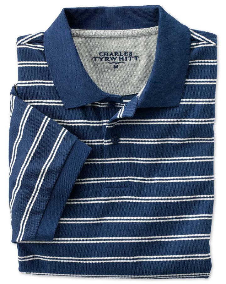 Charles Tyrwhitt Charles Tyrwhitt Classic Fit Blue And White Striped Pique Polo Shirt