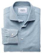 Charles Tyrwhitt Charles Tyrwhitt Classic Fit Semi-spread Collar Business Casual Chambray Denim Blue Cotton Dress Shirt Size 15/33
