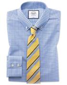  Classic Fit Non-iron Button-down Sky Blue Check Cotton Dress Shirt Single Cuff Size 15/34 By Charles Tyrwhitt