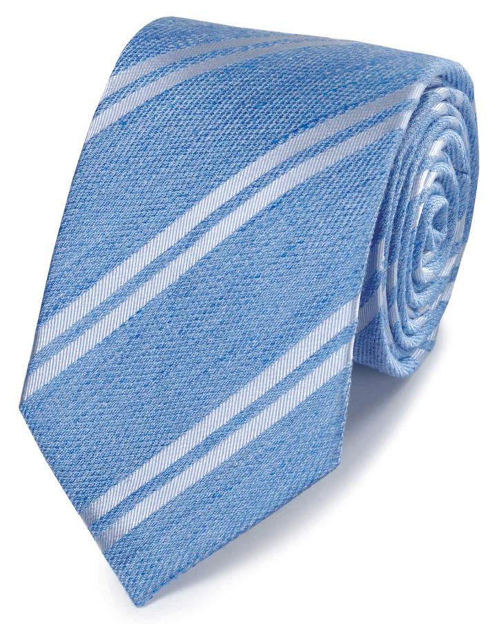  Blue Stripe Linen Silk Classic Tie By Charles Tyrwhitt