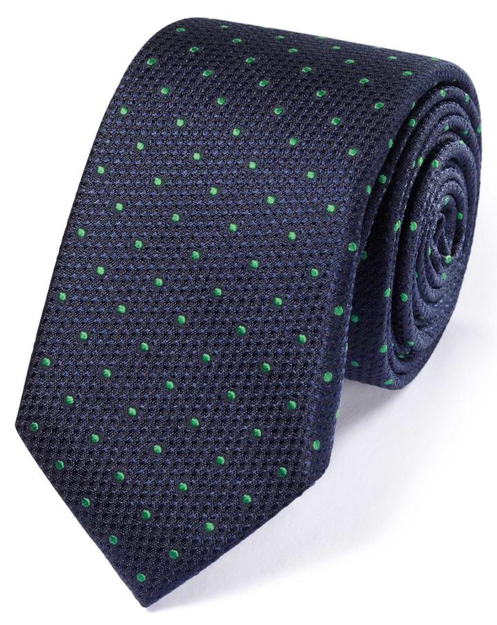 Charles Tyrwhitt Charles Tyrwhitt Slim Navy And Green Silk Classic Textured Spot Tie