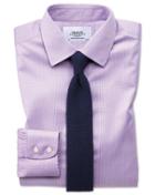  Extra Slim Fit Non-iron Puppytooth Lilac Cotton Dress Shirt French Cuff Size 14.5/33 By Charles Tyrwhitt