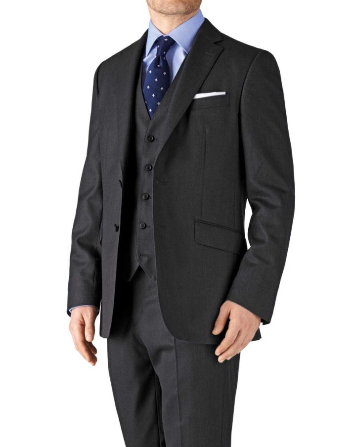 Charles Tyrwhitt Charles Tyrwhitt Charcoal Classic Fit Birdseye Travel Suit Wool Jacket Size 36