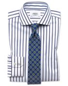 Charles Tyrwhitt Extra Slim Fit Spread Collar Non-iron Bengal Wide Stripe White And Blue Cotton Dress Shirt Single Cuff Size 14.5/33 By Charles Tyrwhitt