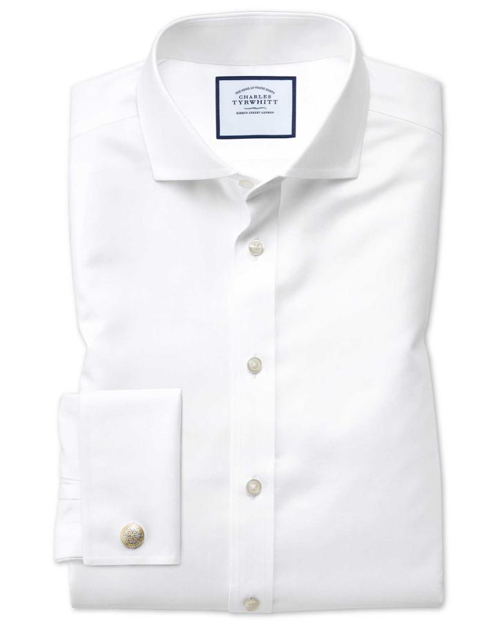 Charles Tyrwhitt Extra Slim Fit Spread Collar Non-iron Twill White Cotton Dress Shirt French Cuff Size 14.5/32 By Charles Tyrwhitt