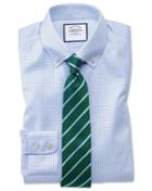 Charles Tyrwhitt Extra Slim Fit Button-down Non-iron Twill Mini Grid Check Sky Blue Cotton Dress Shirt Single Cuff Size 14.5/32 By Charles Tyrwhitt