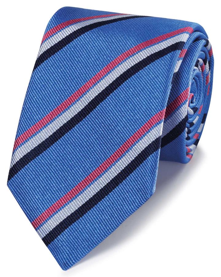  Sky Blue And Pink Reppe Stripe English Luxury Silk Tie By Charles Tyrwhitt