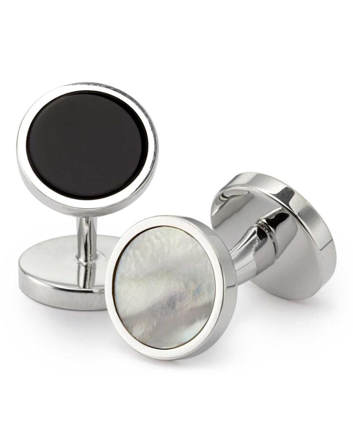 Charles Tyrwhitt Charles Tyrwhitt Mother-of-pearl And Onyx Evening Silver Cuff Links