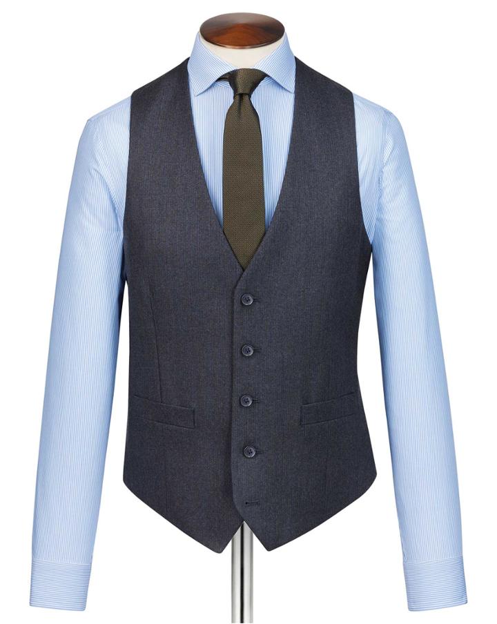  Charcoal And Blue Adjustable Fit Stripe Flannel Suit Wool Vest Size W36 By Charles Tyrwhitt