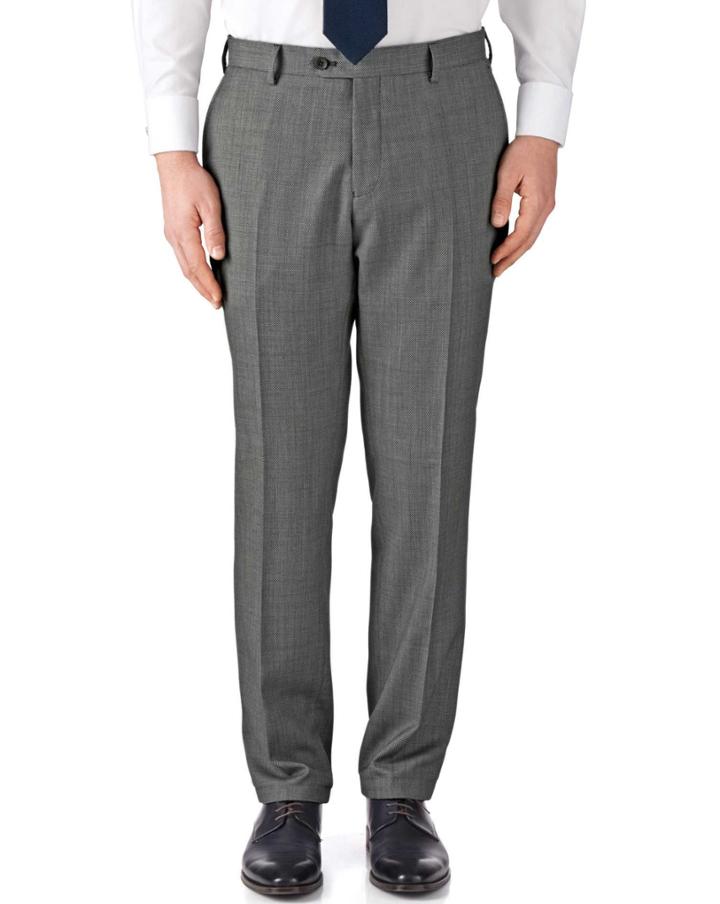 Charles Tyrwhitt Charles Tyrwhitt Grey Classic Fit Birdseye Travel Suit Wool Pants Size W36 L38