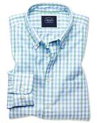  Slim Fit Green And Blue Gingham Soft Washed Non-iron Tyrwhitt Cool Cotton Casual Shirt Single Cuff Size Medium By Charles Tyrwhitt