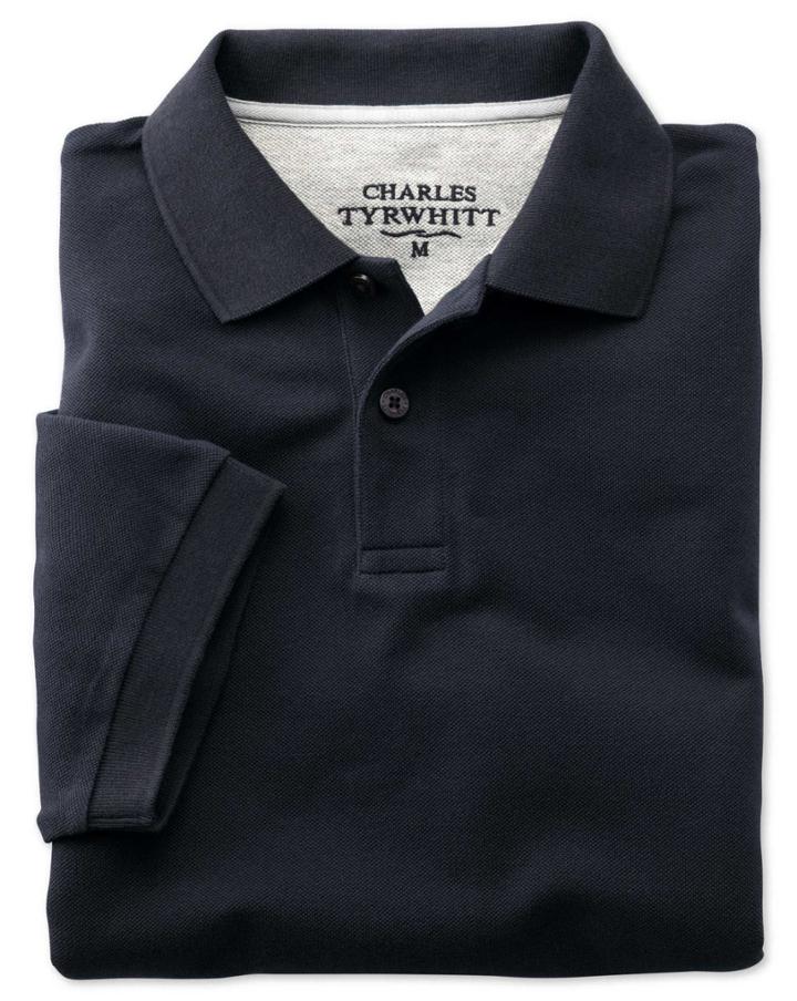 Charles Tyrwhitt Charles Tyrwhitt Navy Pique Cotton Polo Size Large