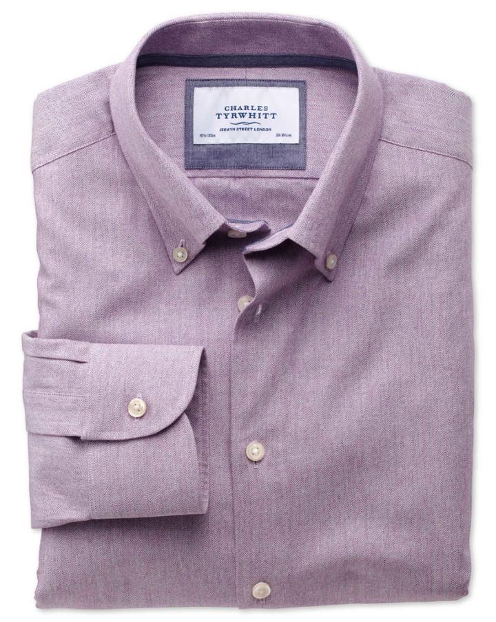 Charles Tyrwhitt Charles Tyrwhitt Slim Fit Button-down Collar Business Casual Berry Cotton/wool Dress Shirt Size 16/35