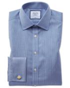  Classic Fit Non-iron Puppytooth Royal Blue Cotton Dress Shirt French Cuff Size 15/33 By Charles Tyrwhitt