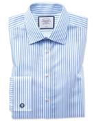  Slim Fit Non-iron Sky Blue Stripe Twill Cotton Dress Shirt French Cuff Size 14.5/33 By Charles Tyrwhitt