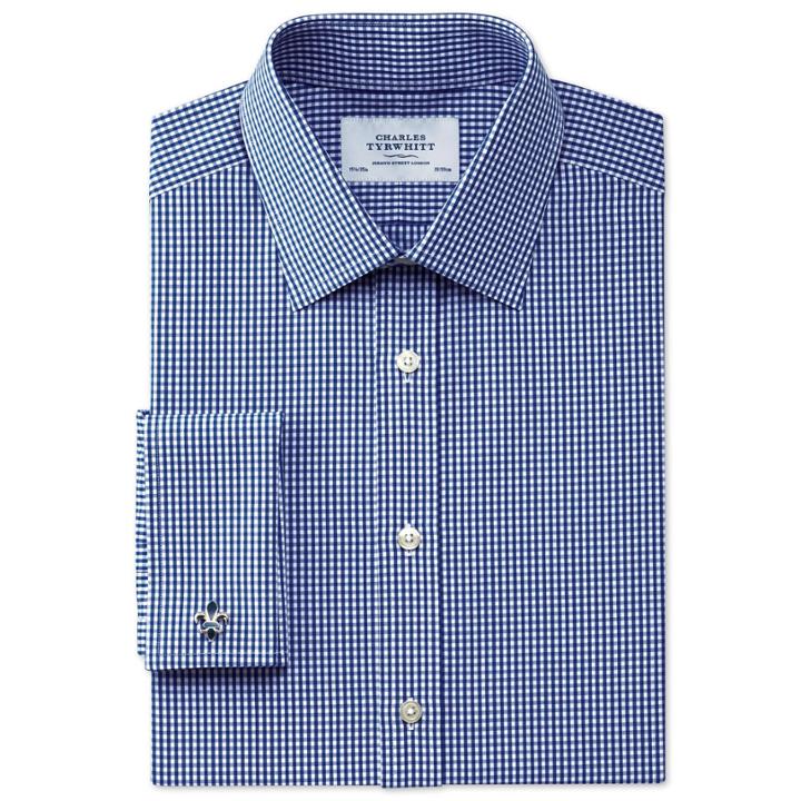 Charles Tyrwhitt Charles Tyrwhitt Navy Small Gingham Extra Slim Fit Shirt (14.5 - 32)