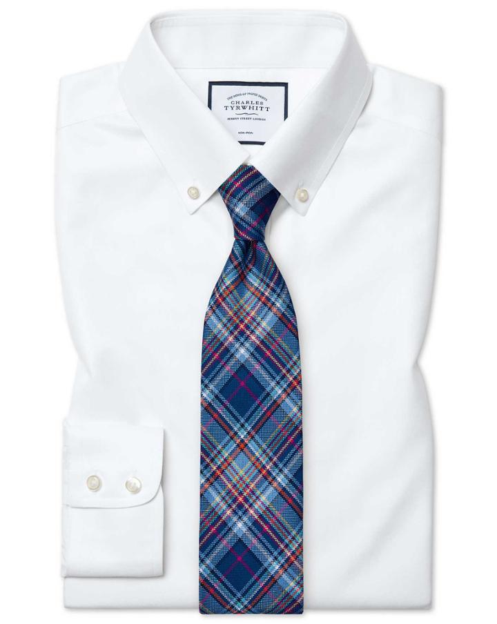  Classic Fit White Button-down Collar Non-iron Twill Cotton Dress Shirt Single Cuff Size 15.5/32 By Charles Tyrwhitt