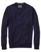  Navy Crew Neck Lambswool Cable Knit Sweater Size Medium By Charles Tyrwhitt