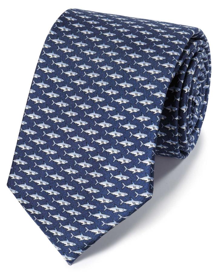  Navy Shark Print Classic Silk Tie By Charles Tyrwhitt