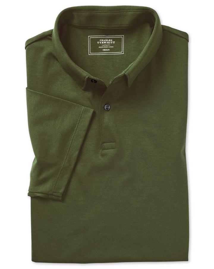  Green Plain Short Sleeve Jersey Cotton Polo Size Large By Charles Tyrwhitt