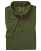  Green Plain Short Sleeve Jersey Cotton Polo Size Large By Charles Tyrwhitt