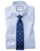  Extra Slim Fit Button-down Non-iron Twill Mini Grid Check Sky Blue Cotton Dress Shirt Single Cuff Size 15/34 By Charles Tyrwhitt